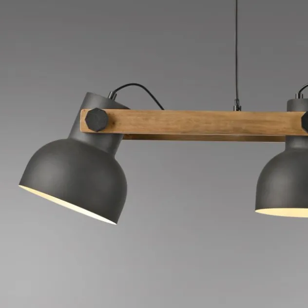 LED Pendelleuchte schwarz mit Akazienholz höhenverstellbar schwenkar
