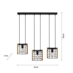 LED Pendelleuchte schwarz mit Holz Metall 3-flammig Esstischlampe