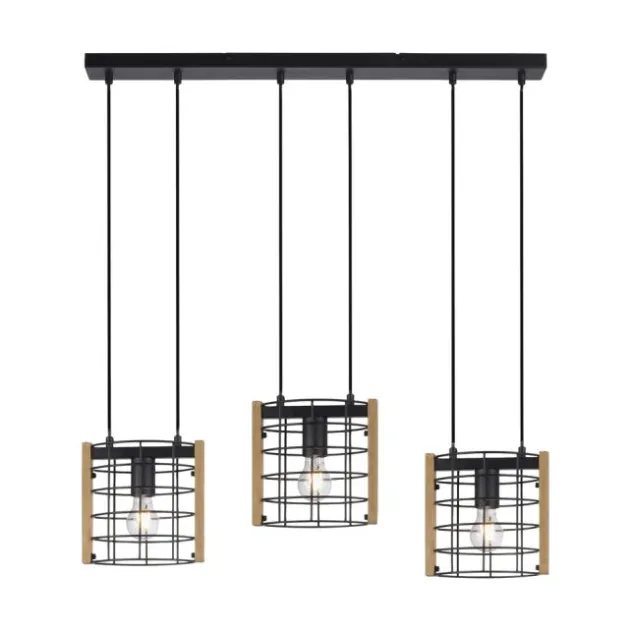 LED Pendelleuchte schwarz mit Holz Metall 3-flammig Esstischlampe