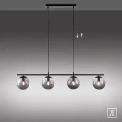 LED Pendelleuchte, schwarz, schlicht, zeitlos, 4 flammige Deckenlampe