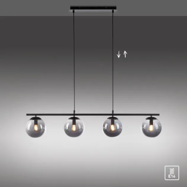 LED Pendelleuchte, schwarz, schlicht, zeitlos, 4 flammige Deckenlampe