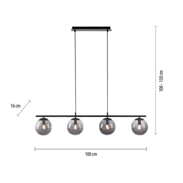 LED Pendelleuchte, schwarz, schlicht, zeitlos, 4 flammige Deckenlampe