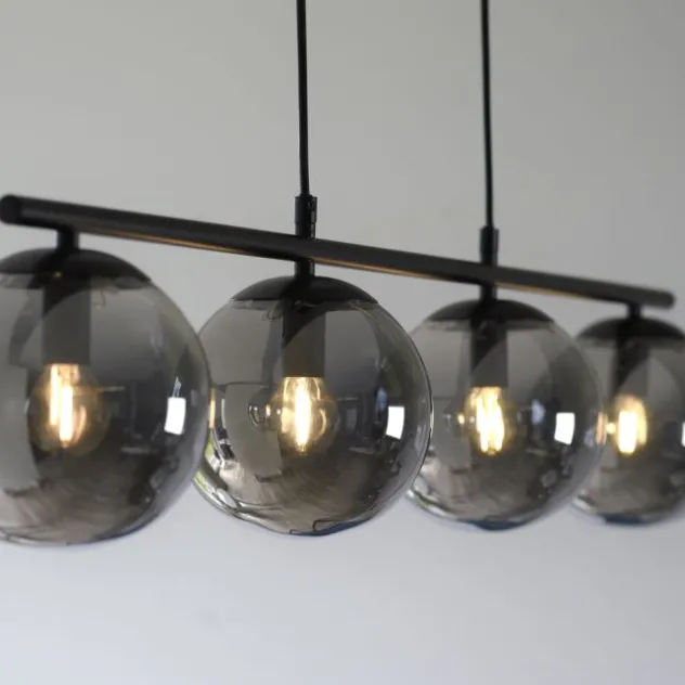 LED Pendelleuchte, schwarz, schlicht, zeitlos, 4 flammige Deckenlampe
