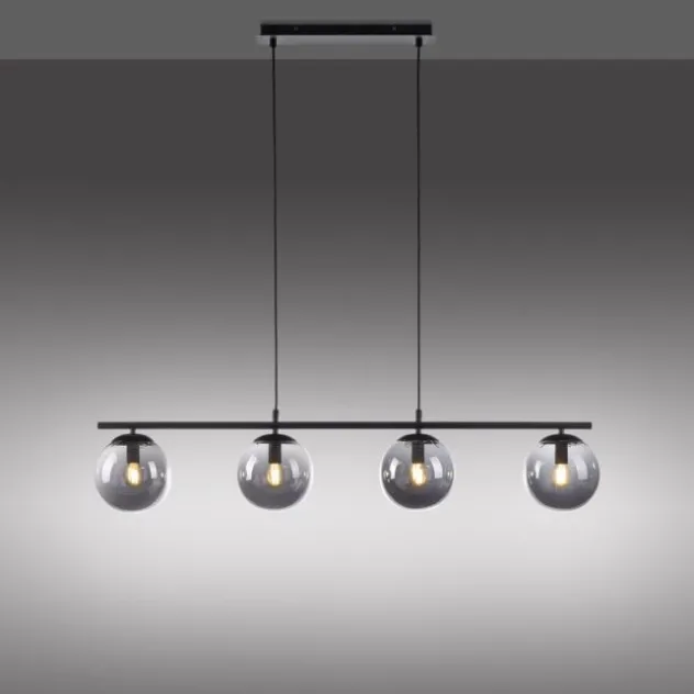 LED Pendelleuchte, schwarz, schlicht, zeitlos, 4 flammige Deckenlampe