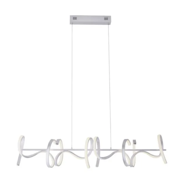 LED-Pendelleuchte, silberfarben, 4 geschwungene Leuchtarme, Dimmfunktion
