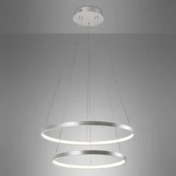 LED-Pendelleuchte, silber, 2 Leuchtringe, warmweiße Lichtfarbe, modern