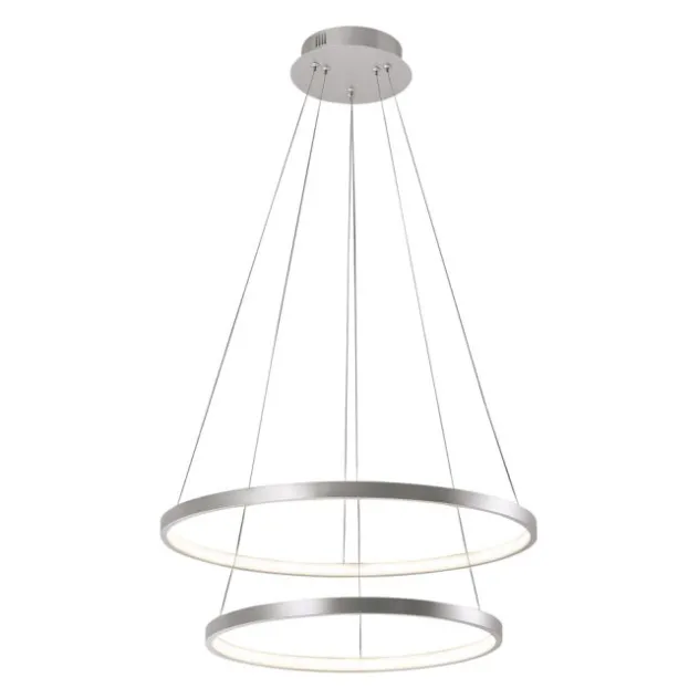 LED-Pendelleuchte, silber, 2 Leuchtringe, warmweiße Lichtfarbe, modern