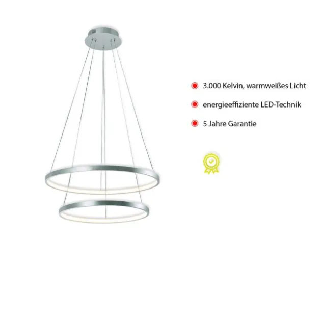 LED-Pendelleuchte, silber, 2 Leuchtringe, warmweiße Lichtfarbe, modern