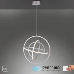 LED Pendelleuchte, stahlfarben, modernes Design, Stufendimmung, warmweiß