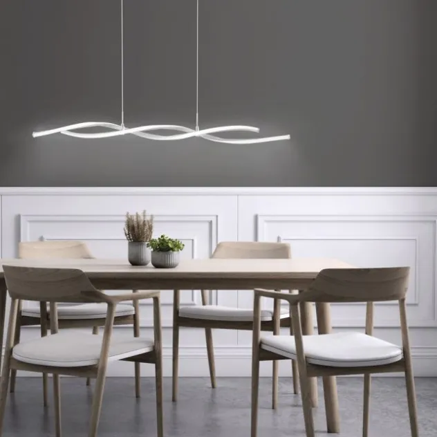 LED Pendelleuchte, stahlfarben, Wellen-Form, inkl. Dimmfunktion, modern