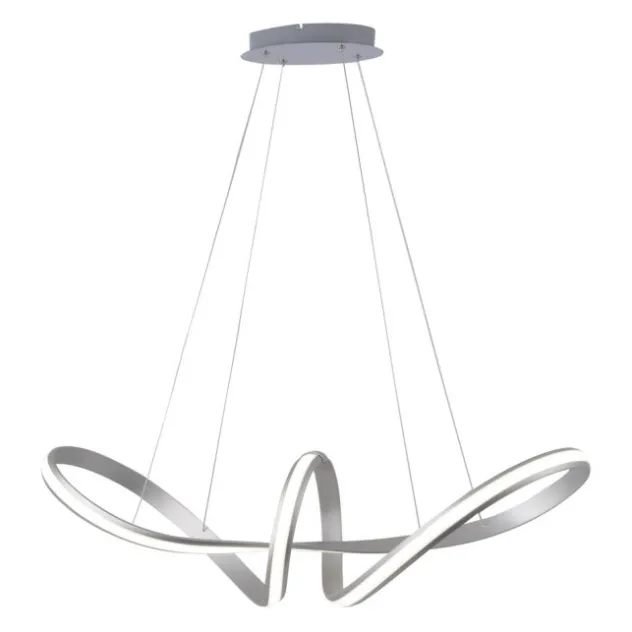 LED-Pendelleuchte, stahlfarben, geschwungenen Leuchtstäben, dimmbar, Memory Funktion