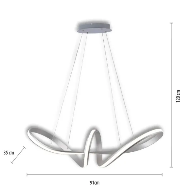 LED-Pendelleuchte, stahlfarben, geschwungenen Leuchtstäben, dimmbar, Memory Funktion