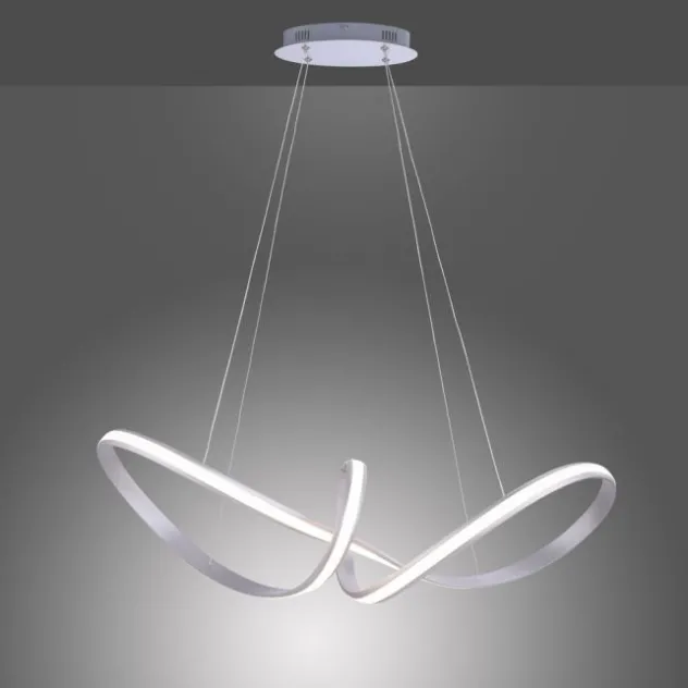 LED-Pendelleuchte, stahlfarben, geschwungenen Leuchtstäben, dimmbar, Memory Funktion