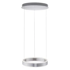 LED-Pendelleuchte, stahlfarben, kreisförmiger Leuchtkörper, dimmbar, modern