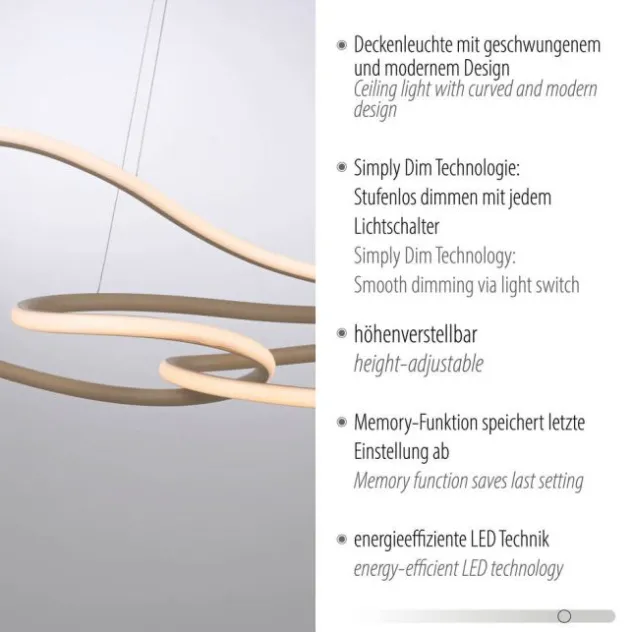 LED Pendelleuchte TWIST, sand, mit vorhandenem Schalter dimmbar, höhenverstellbar