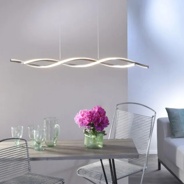 LED Pendelleuchte, wellenförmig, stahlfarben, warmweiß, kürzbar