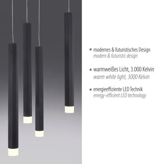 LED-Pendelleuchte, Wohnzimmer, schwarz, Innenleuchte, 10-flammig