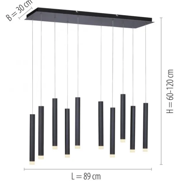LED-Pendelleuchte, Wohnzimmer, schwarz, Innenleuchte, 10-flammig