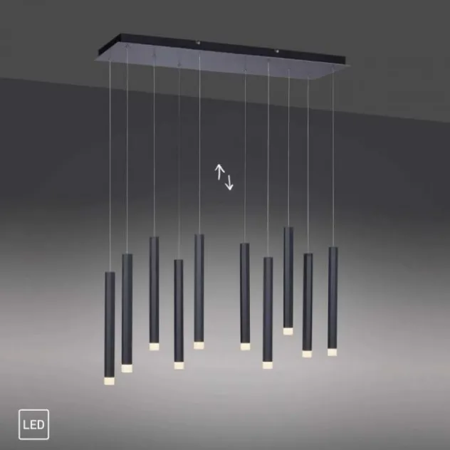 LED-Pendelleuchte, Wohnzimmer, schwarz, Innenleuchte, 10-flammig