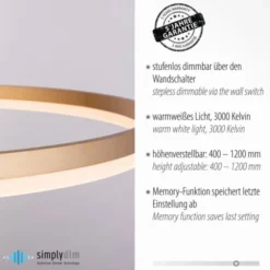 LED Pendelleuchte 80x80 messing farbig rund dimmbar Memoryfunktion modern