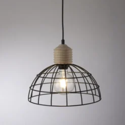LED Pendelleuchte 31x31 Metallschirm Naturholz schwarz 1 flammig Küche