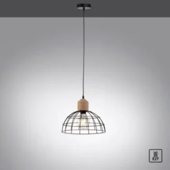 LED Pendelleuchte 31x31 Metallschirm Naturholz schwarz 1 flammig Küche