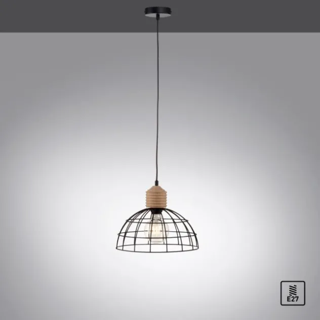 LED Pendelleuchte 31x31 Metallschirm Naturholz schwarz 1 flammig Küche