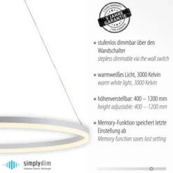 LED Pendelleuchte 80x80 weiss rund dimmbar Memoryfunktion modern
