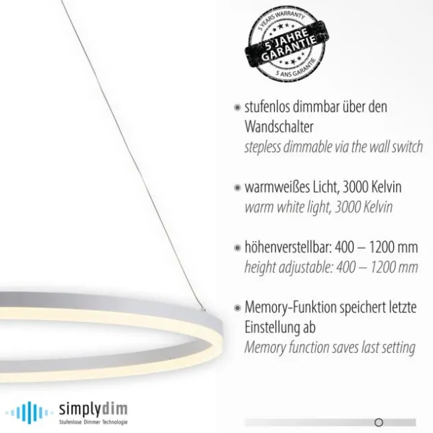 LED Pendelleuchte 80x80 weiss rund dimmbar Memoryfunktion modern