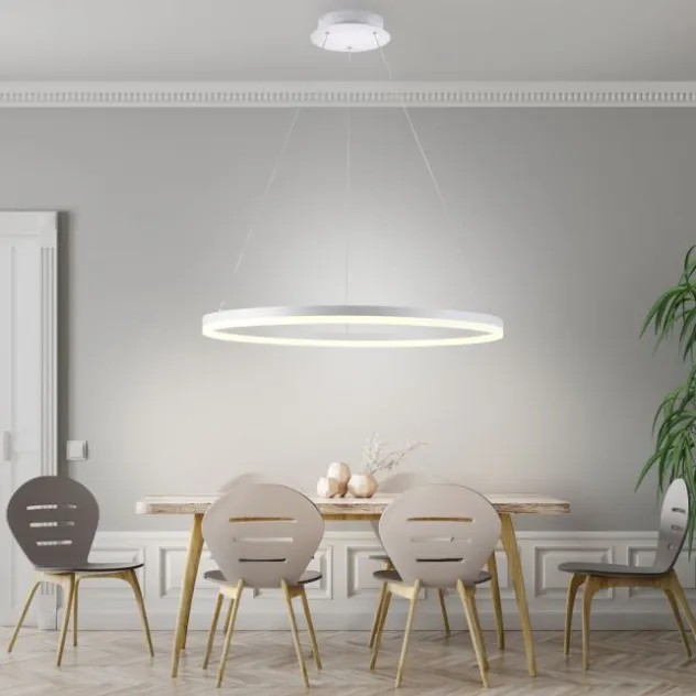 LED Pendelleuchte 80x80 weiss rund dimmbar Memoryfunktion modern