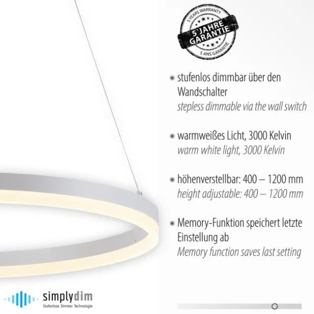 LED Pendelleuchte 60x60 weiss rund dimmbar Memoryfunktion modern