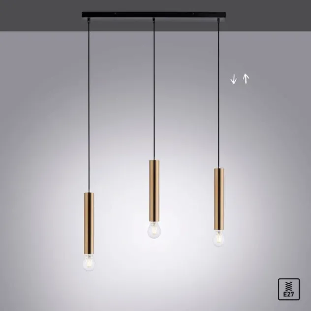 LED Pendelleuchte zeitlos schlicht messing matt Innenleuchte 3 flammige Pendellampe