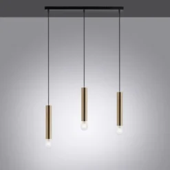 LED Pendelleuchte zeitlos schlicht messing matt Innenleuchte 3 flammige Pendellampe