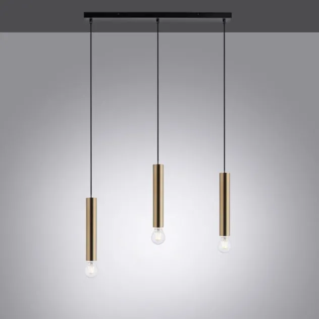 LED Pendelleuchte zeitlos schlicht messing matt Innenleuchte 3 flammige Pendellampe