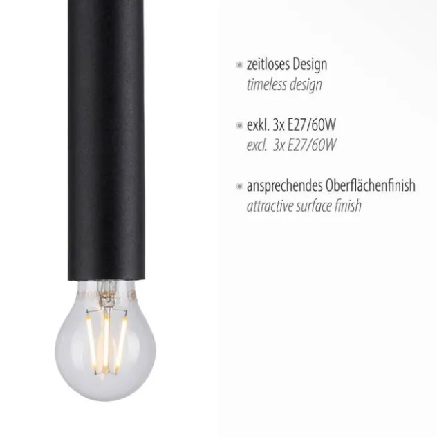 LED Pendelleuchte zeitlos schlicht schwarz Innenleuchte 3 flammige Pendellampe