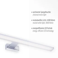 LED Spiegelleuchte 60x12,1cm chromfarbig glänzend schmal Badezimmerlampe