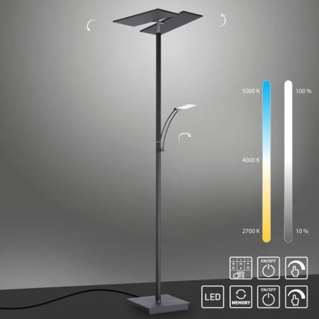 LED Stehlampe anthrazit farbig schwenkbar dimmbar Lesearm CCT Memory