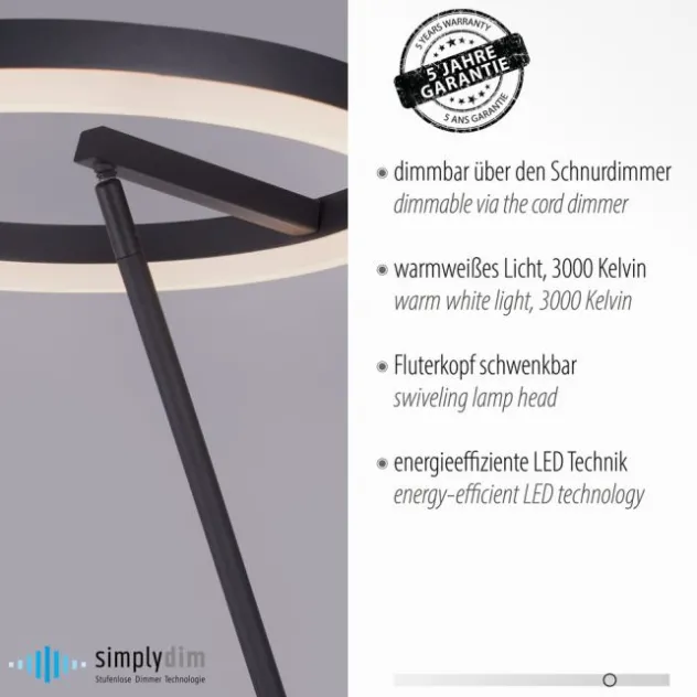 LED Stehlampe anthrazit farbig schwenkbar dimmbar Lichtring warmweiß Licht