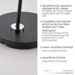 LED Stehleuchte AKKU BENTE, schwarz, Akkuleuchte, aufladbar, dimmbar,