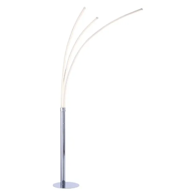 LED-Stehleuchte, Chrom, 3 Leuchtarmen, warmweiß, Kippschalter