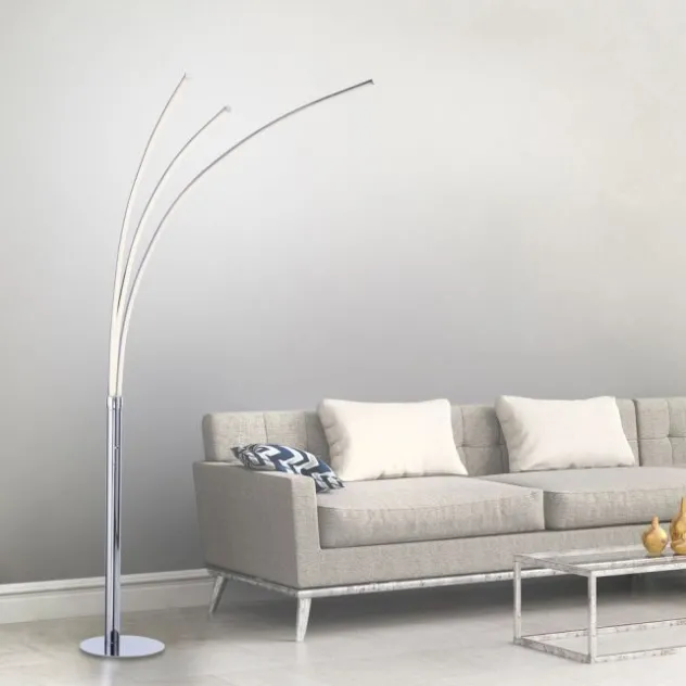 LED-Stehleuchte, Chrom, 3 Leuchtarmen, warmweiß, Kippschalter