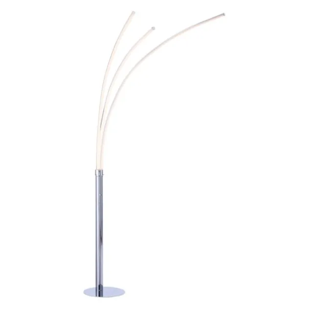 LED-Stehleuchte, Chrom, 3 Leuchtarmen, warmweiß, Kippschalter