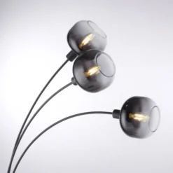 LED Stehleuchte 3 flammig schwarz Rauchglas modern schwenkbar