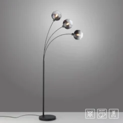 LED Stehleuchte 3 flammig schwarz Rauchglas modern schwenkbar