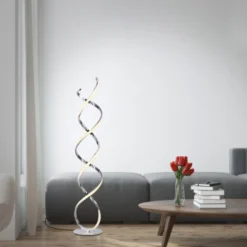 LED Stehleuchte gedreht chrom dimmbar über Schnurdimmer modern