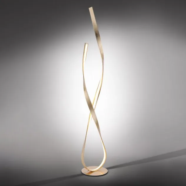 LED Stehleuchte goldfarbig geschwungene Leuchtarme warmweiß Schnurdimmer