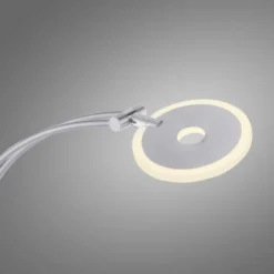 LED-Stehleuchte in stahlfarben mit Lesearm und Lichtfarbsteuerung mit Memory- und Dimmfunktion