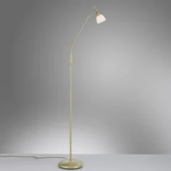 LED Stehleuchte messing matt Opalglas 3 Stufen Touchdimmer verstellbar