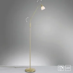 LED Stehleuchte messing matt Opalglas 3 Stufen Touchdimmer verstellbar