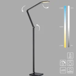 LED Stehleuchte SAMSKY, grau, CCT-Steuerung, Tastdimmer, höhenverstellbar